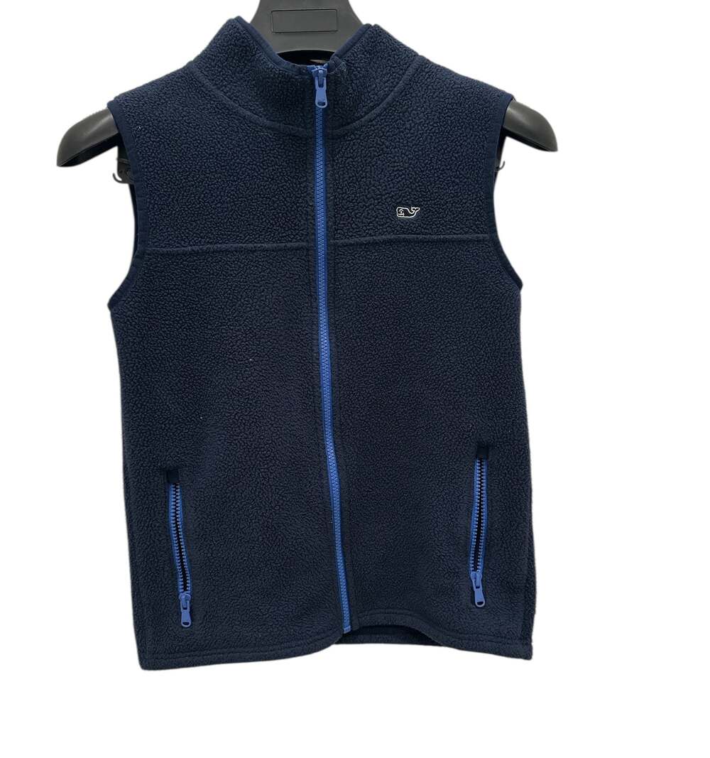 Vineyard Vines Boys Harbor Fleece Sherpa Full-Zip Vest Navy Blue